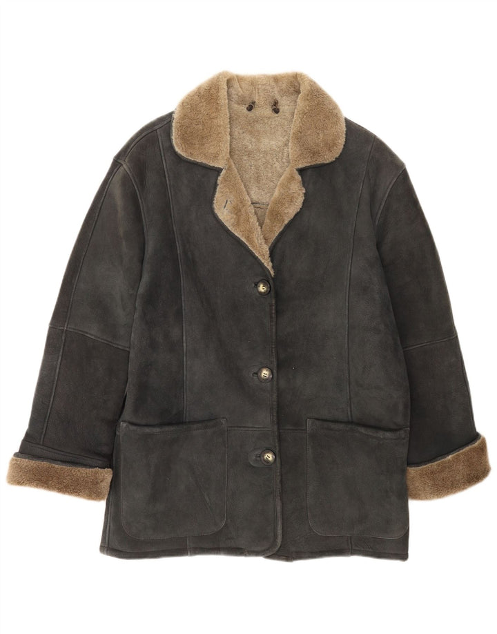 Your Sixth Sense Womens Shearling Jacket UK 18 XL Grey Leather