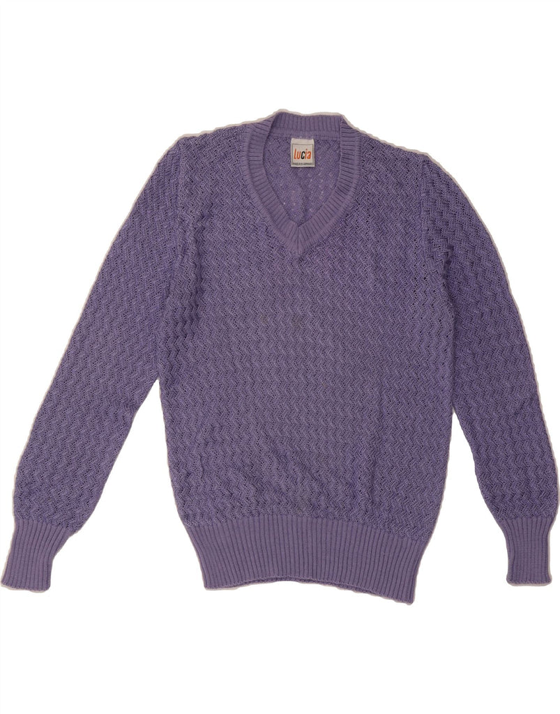 LUCIA Womens V-Neck Jumper Sweater UK 12 Medium Purple Viscose Vintage Lucia and Second-Hand Lucia from Messina Hembry 