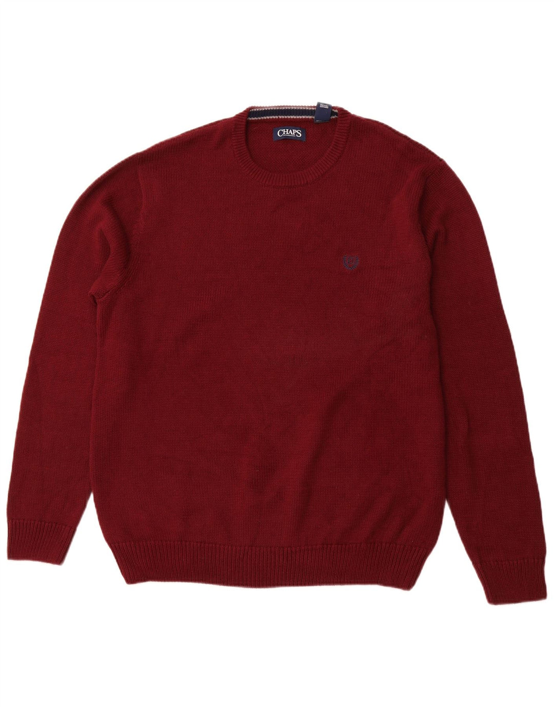 CHAPS Mens Crew Neck Jumper Sweater Large Burgundy Cotton