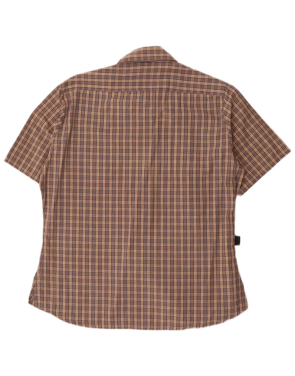 Barbour Womens Short Sleeve Shirt UK 14 Large Brown Check Cotton