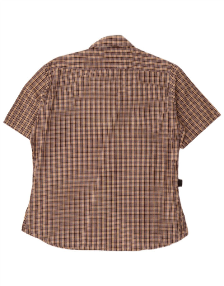 Barbour Womens Short Sleeve Shirt UK 14 Large Brown Check Cotton