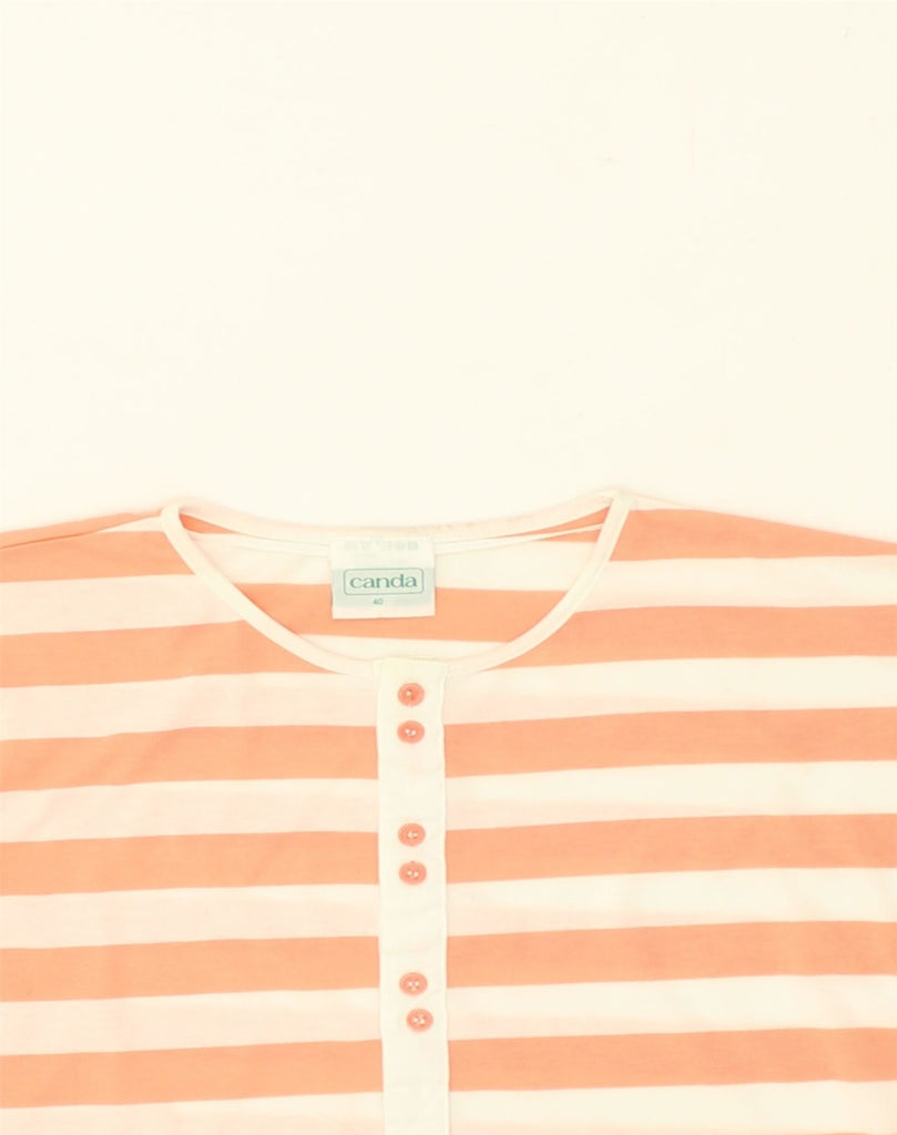 CANDA Womens T-Shirt Top EU 40 Medium Orange Striped Cotton | Vintage Canda | Thrift | Second-Hand Canda | Used Clothing | Messina Hembry 