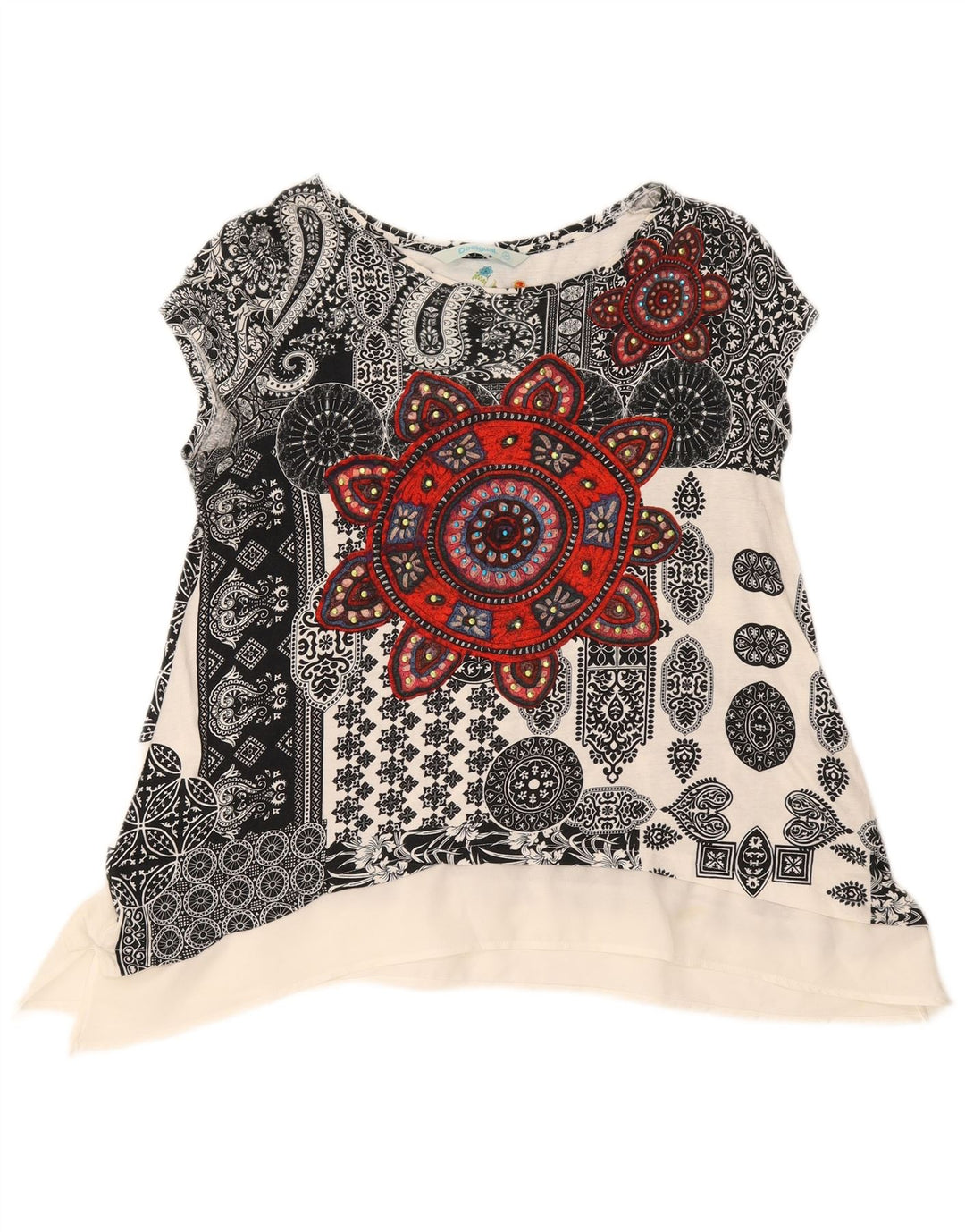 Desigual Womens Asymmetric Blouse Top UK 12 Medium White Paisley Cotton