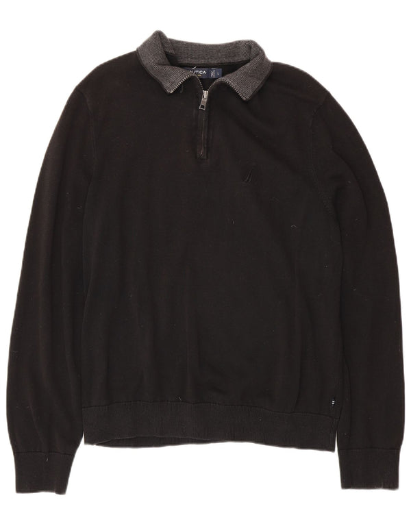 NAUTICA Mens Zip Neck Jumper Sweater Large Black Cotton