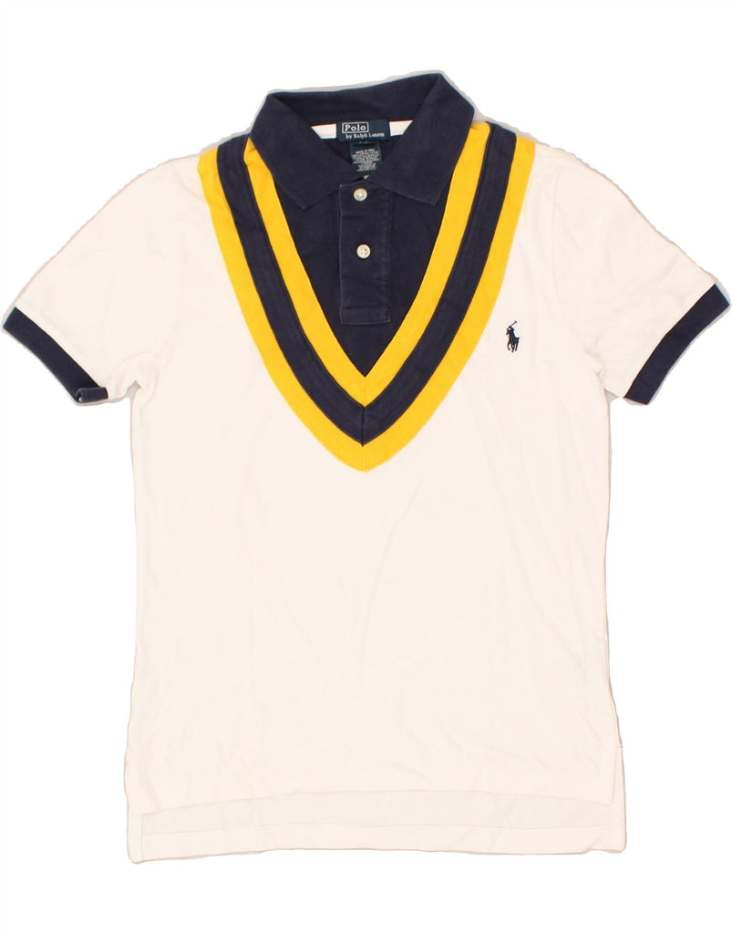 POLO RALPH LAUREN Boys Polo Shirt 7-8 Years Small White Colourblock Cotton | Vintage Polo Ralph Lauren | Thrift | Second-Hand Polo Ralph Lauren | Used Clothing | Messina Hembry 
