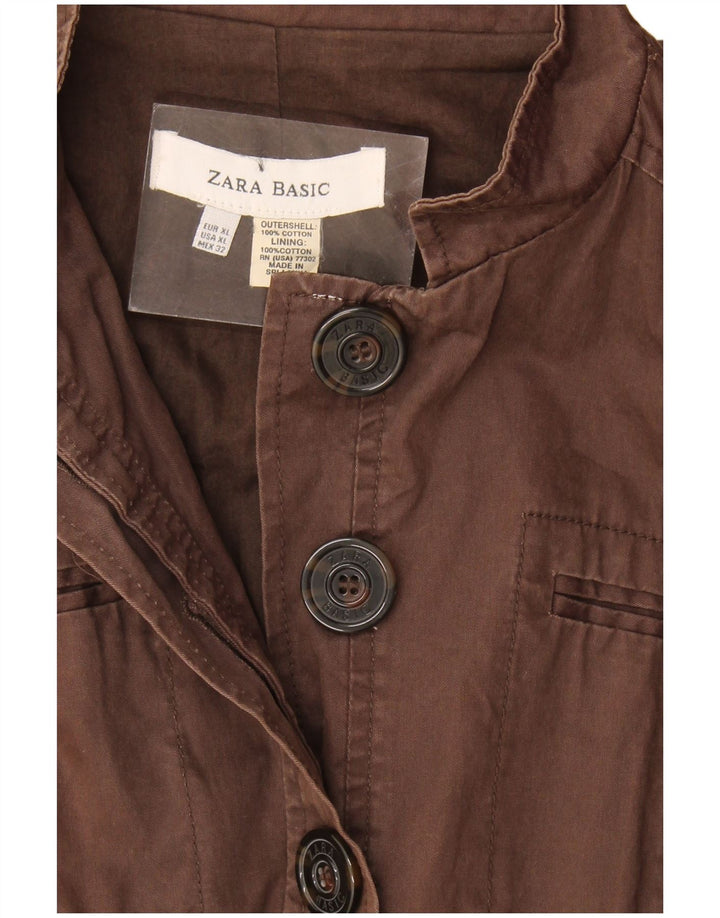 Zara Womens Military Jacket UK 18 XL Brown Cotton