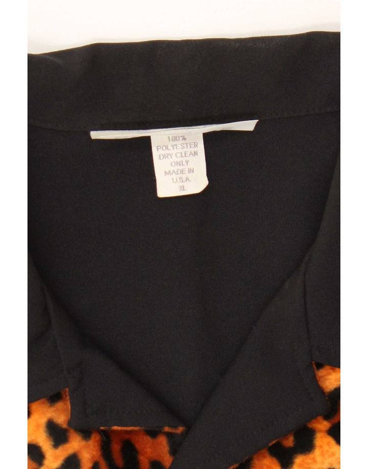 Vintage Mens Short Sleeve Shirt XL Black Animal Print Polyester