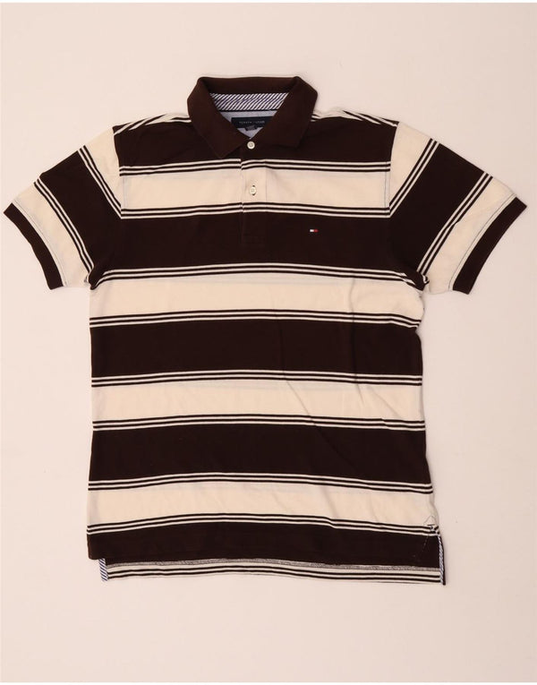 Tommy Hilfiger Mens Rugby Polo Shirt Medium Brown Striped Cotton