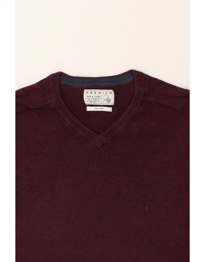 JACK & JONES Mens Premium V-Neck Jumper Sweater Large Burgundy Acrylic | Vintage Jack & Jones | Thrift | Second-Hand Jack & Jones | Used Clothing | Messina Hembry 