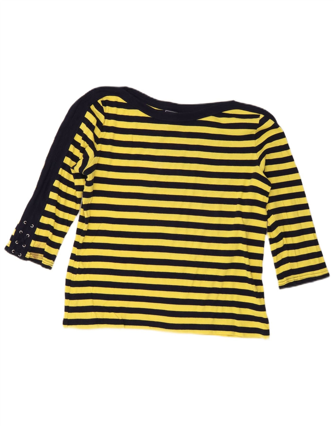 Chaps Womens Classics Top 3/4 Sleeve UK 16 Large Yellow Striped Cotton