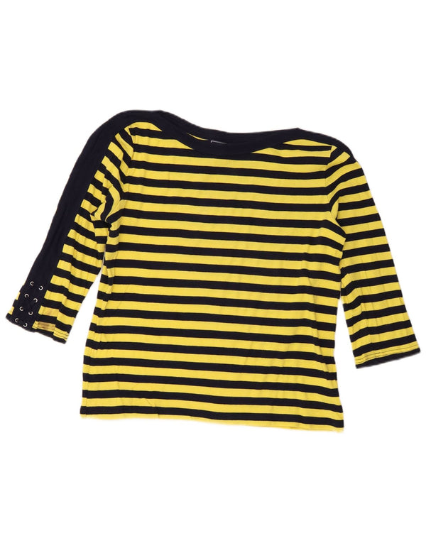 Chaps Womens Classics Top 3/4 Sleeve UK 16 Large Yellow Striped Cotton