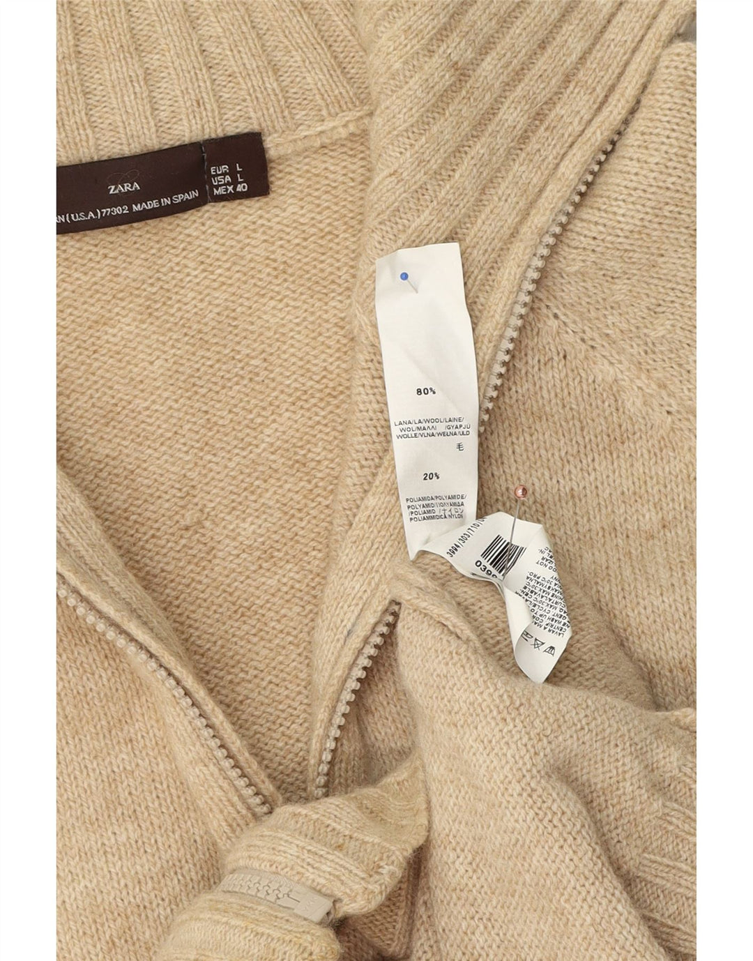 Zara Mens Cardigan Sweater Large Beige Wool
