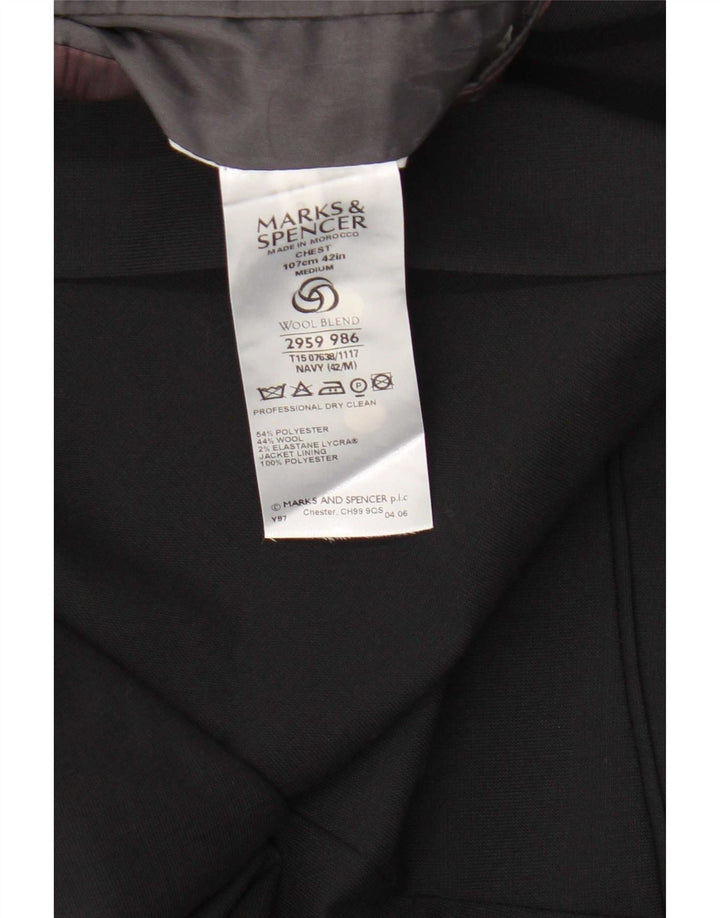 Marks & Spencer Mens 3 Button Blazer Jacket UK 42 Large Navy Blue Polyester