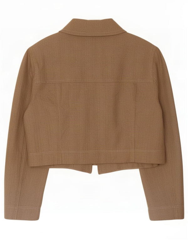 Zara Womens Crop Bomber Jacket UK 14 Large Beige Pinstripe Viscose