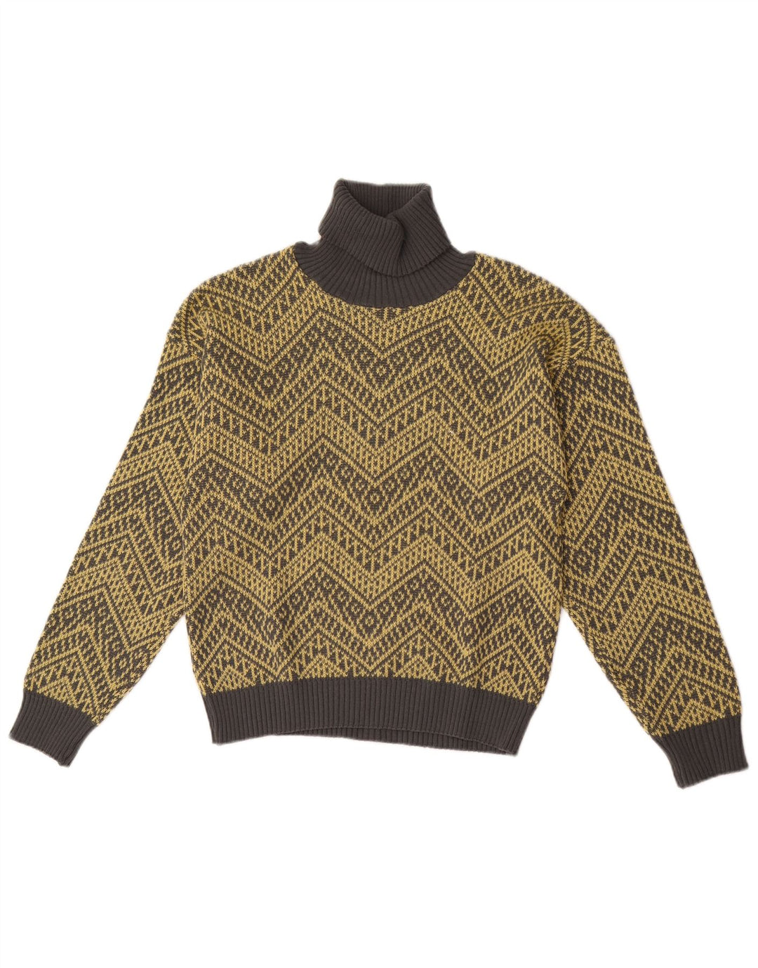 Vintage Womens Roll Neck Jumper Sweater UK 14 Medium Yellow Chevron