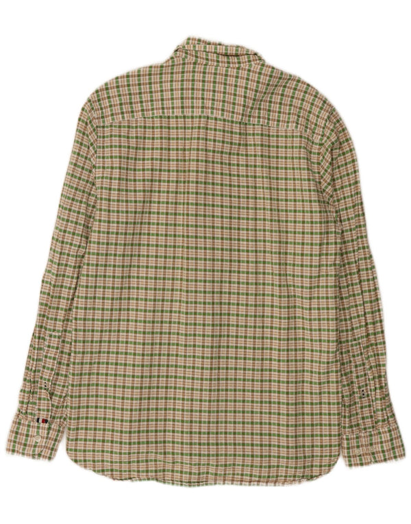 Tommy Hilfiger Mens Flannel Shirt Medium Green Check Cotton
