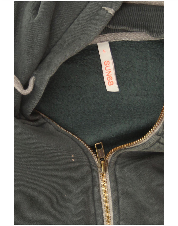 Sun68 Mens Zip Hoodie Sweater Large Green Cotton