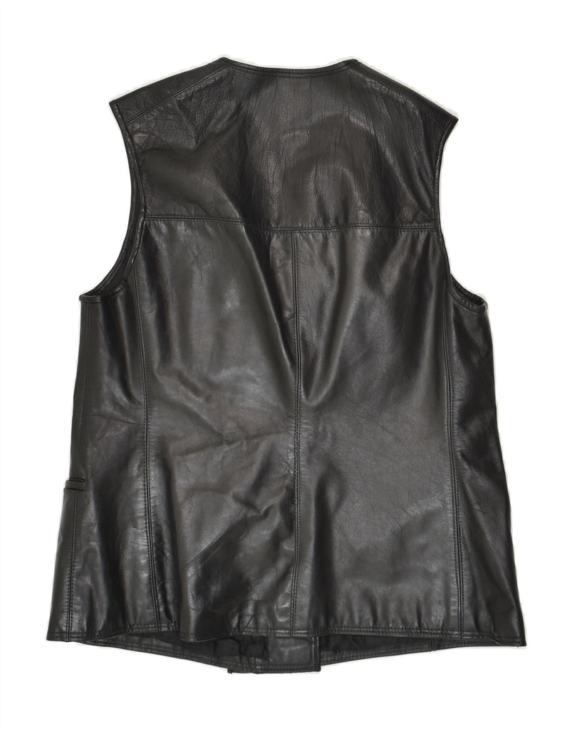 VINTAGE Womens Double Breasted Leather Gilet UK 14 Large Black | Vintage Vintage | Thrift | Second-Hand Vintage | Used Clothing | Messina Hembry 