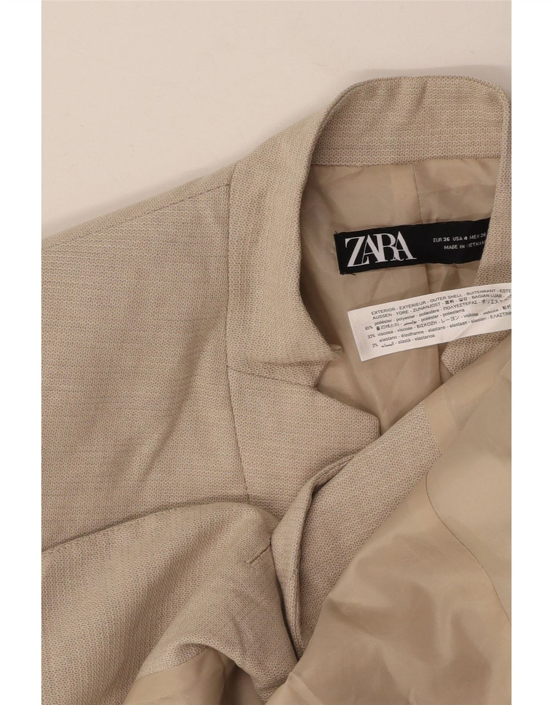 ZARA Womens 1 Button Blazer Jacket EU 36 XS Beige Polyester
