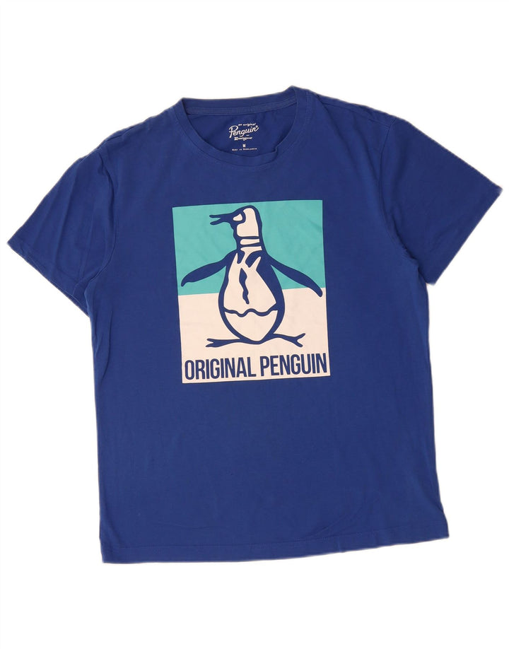 PENGUIN Mens Graphic T-Shirt Top Medium Blue Cotton