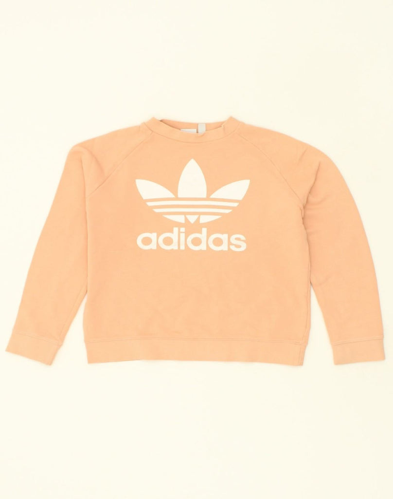 ADIDAS Womens Graphic Sweatshirt Jumper UK 12 Medium Beige Cotton | Vintage Adidas | Thrift | Second-Hand Adidas | Used Clothing | Messina Hembry 