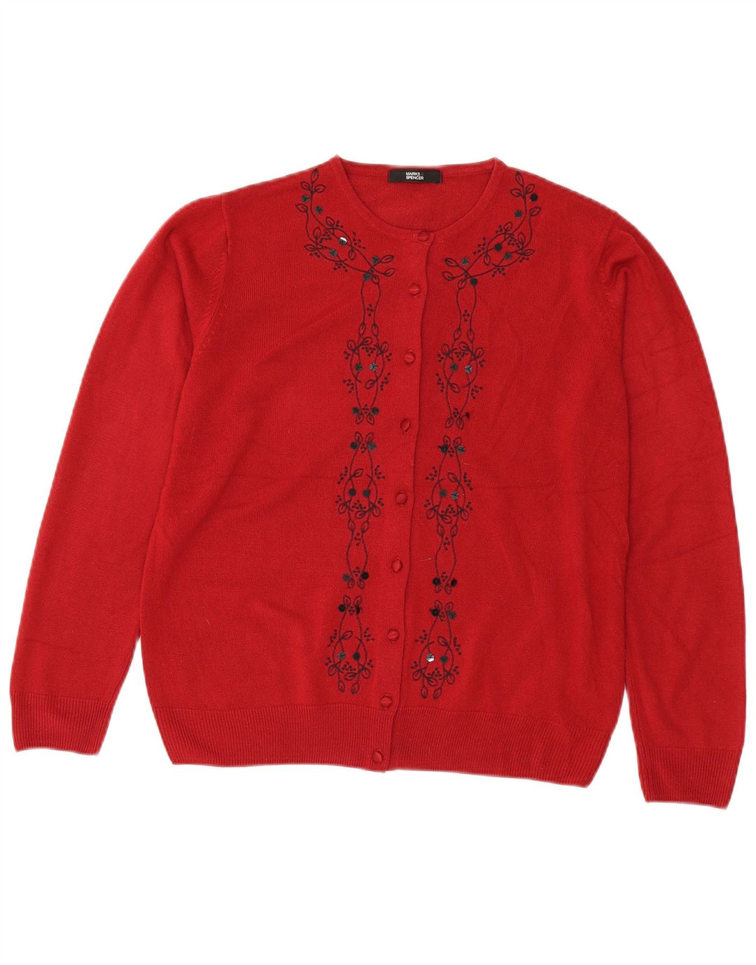 Marks & Spencer Womens Cardigan Sweater UK 14 Medium Red Floral Acrylic