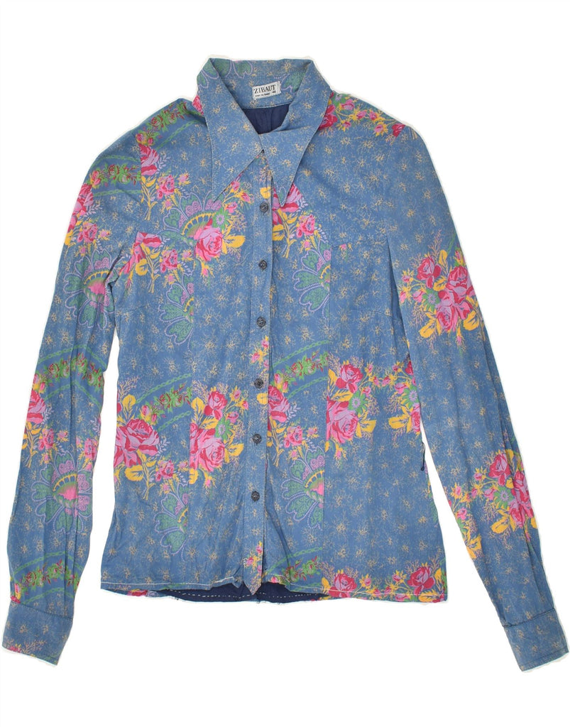 VINTAGE Womens Long Sleeve Shirt IT 44 Medium Blue Floral | Vintage Vintage | Thrift | Second-Hand Vintage | Used Clothing | Messina Hembry 