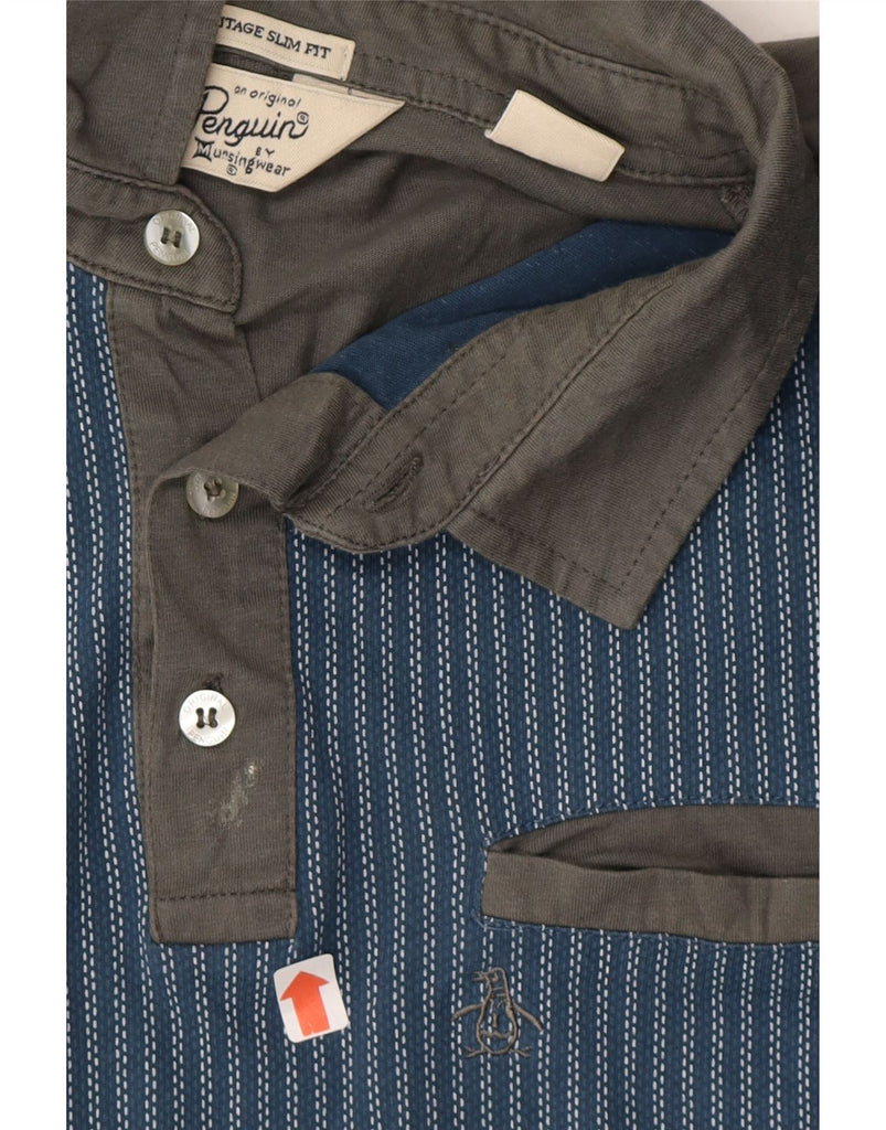 PENGUIN Mens Slim Fit Polo Shirt 2XL Blue Striped Vintage Penguin and Second-Hand Penguin from Messina Hembry 