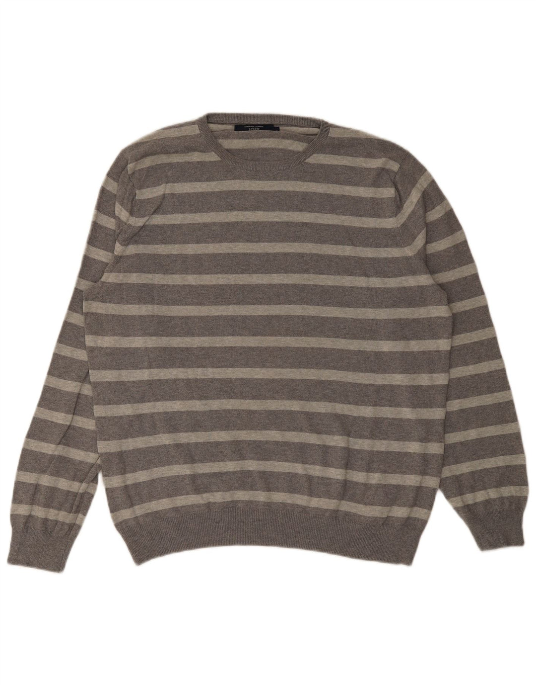 J. Crew Mens Crew Neck Jumper Sweater Large Grey Striped Cotton