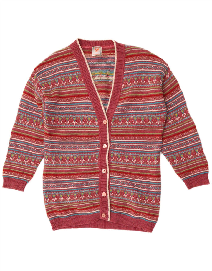 Stefanel Womens Cardigan Sweater UK 14 Medium Red Fair Isle Wool