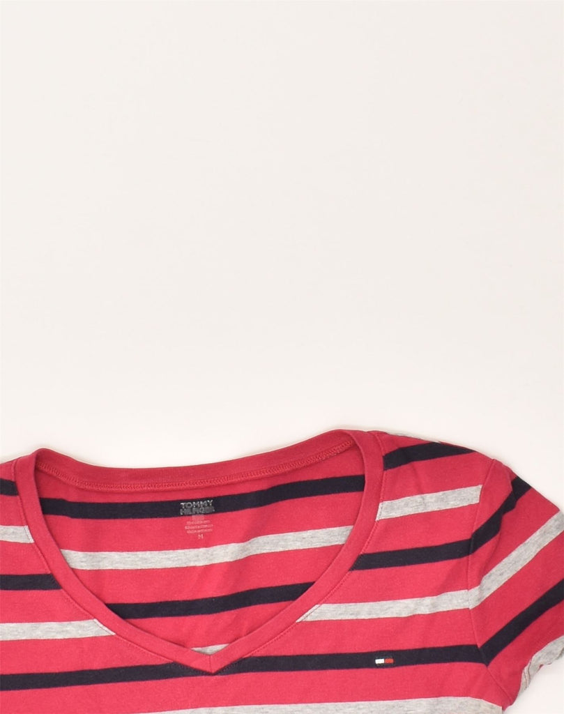 TOMMY HILFIGER Womens T-Shirt Top UK 12 Medium Red Striped Cotton | Vintage Tommy Hilfiger | Thrift | Second-Hand Tommy Hilfiger | Used Clothing | Messina Hembry 