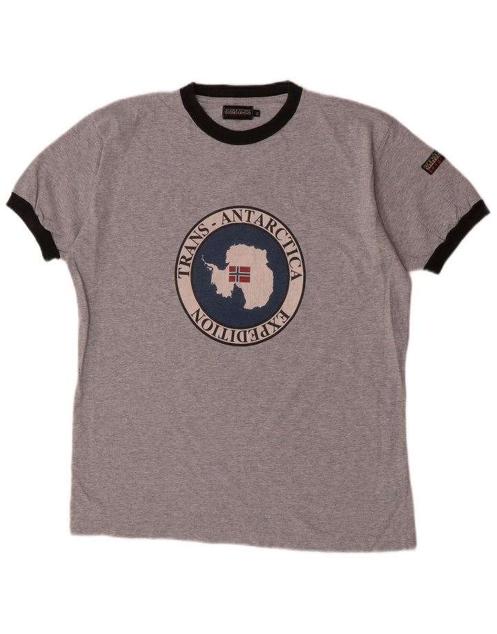 Napapijri Mens Graphic T-Shirt Top Medium Grey Cotton