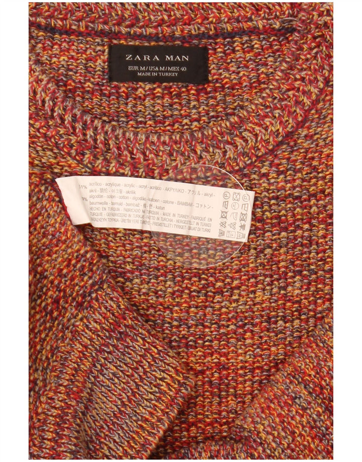 Zara Mens Crew Neck Jumper Sweater Medium Multicoloured Flecked Acrylic