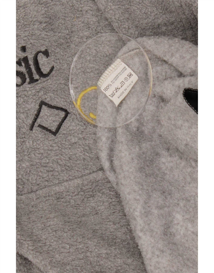 Basic Mens Zip Neck Fleece Jumper Large Grey Geometric Polyester