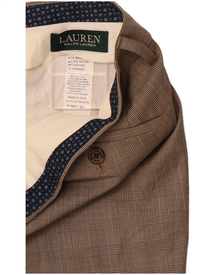 POLO RALPH LAUREN Mens Straight Suit Trousers W34 L30 Brown Houndstooth