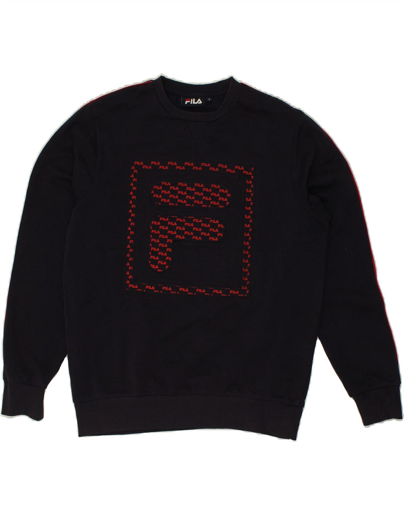 FILA Mens Graphic Sweatshirt Jumper Small Navy Blue Cotton | Vintage Fila | Thrift | Second-Hand Fila | Used Clothing | Messina Hembry 