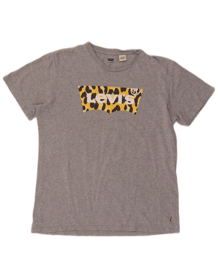 LEVI'S Womens Graphic T-Shirt Top Medium Grey Animal Print