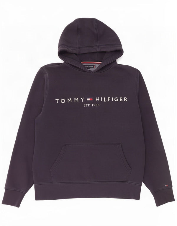 Tommy Hilfiger Womens Graphic Hoodie Jumper UK 14 Medium Navy Blue Cotton