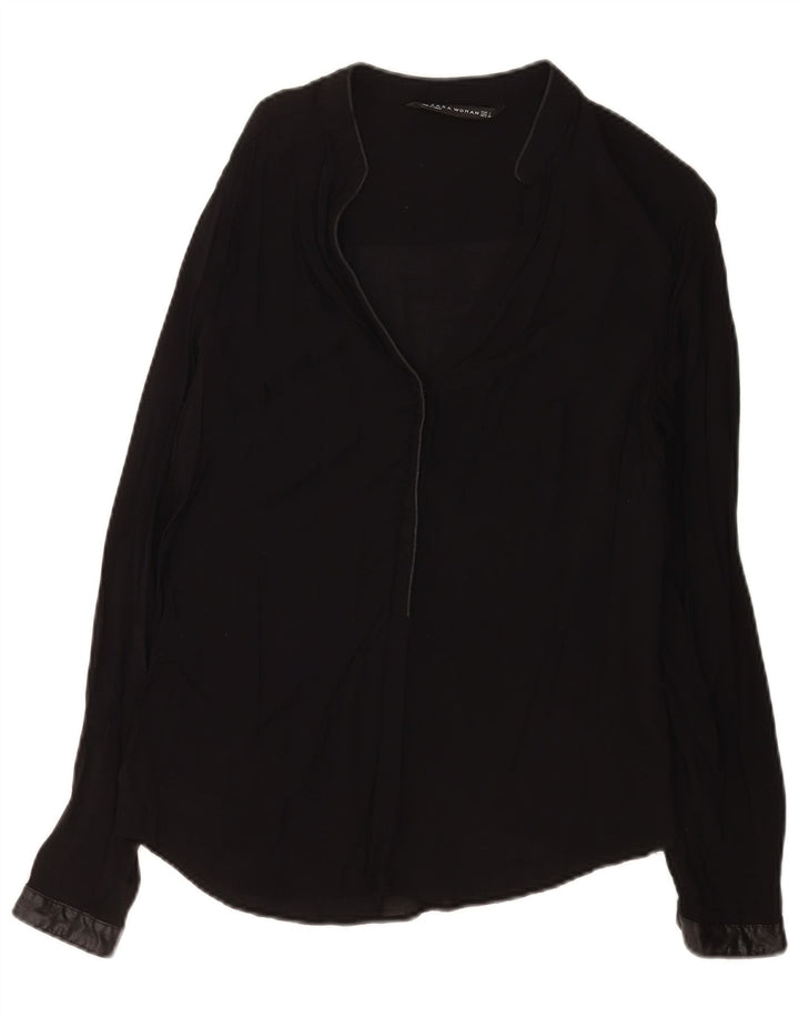 Zara Womens Long Sleeve Shirt Blouse UK 14 Large Black