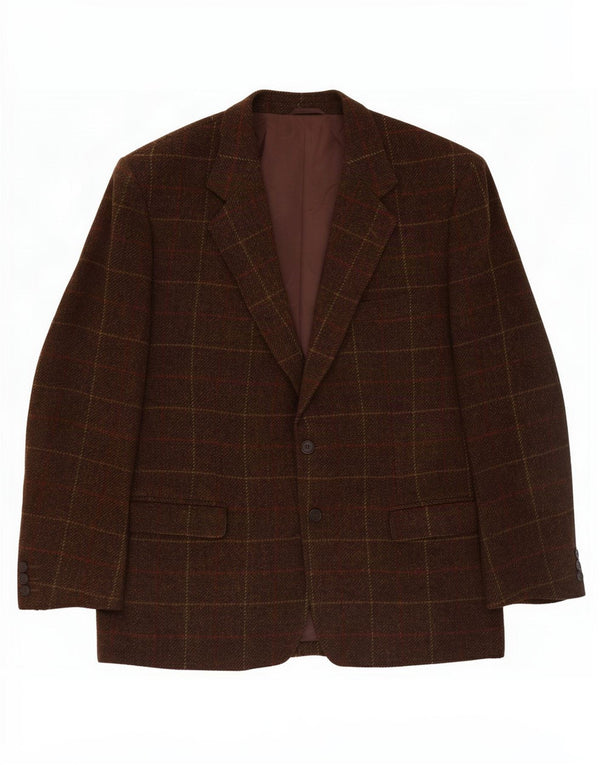 Vintage Mens 2 Button Blazer Jacket IT 50 Large Brown Check Virgin Wool