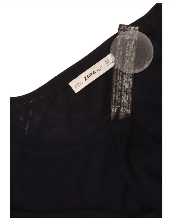 ZARA Womens Boat Neck Jumper Sweater UK 16 Large Black Viscose