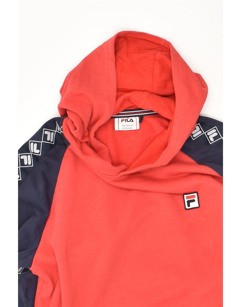 FILA Boys Graphic Hoodie Jumper 13-14 Years Red Colourblock | Vintage Fila | Thrift | Second-Hand Fila | Used Clothing | Messina Hembry 