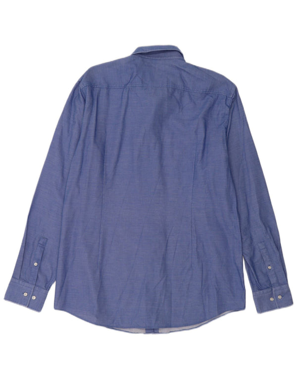 Hugo Boss Mens Slim Fit Shirt Size 44 17 1/2 XL Blue Spotted Cotton