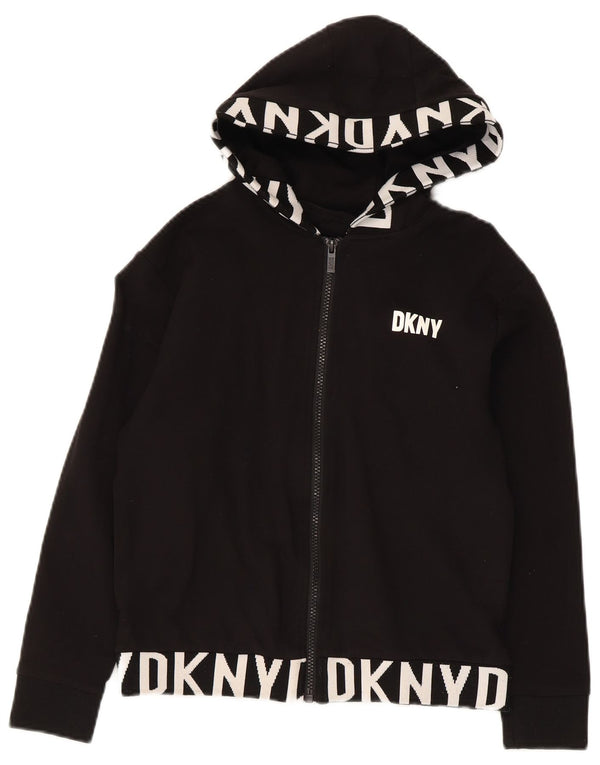 Dkny Boys Crop Graphic Hoodie Jumper 7-8 Years Black Viscose
