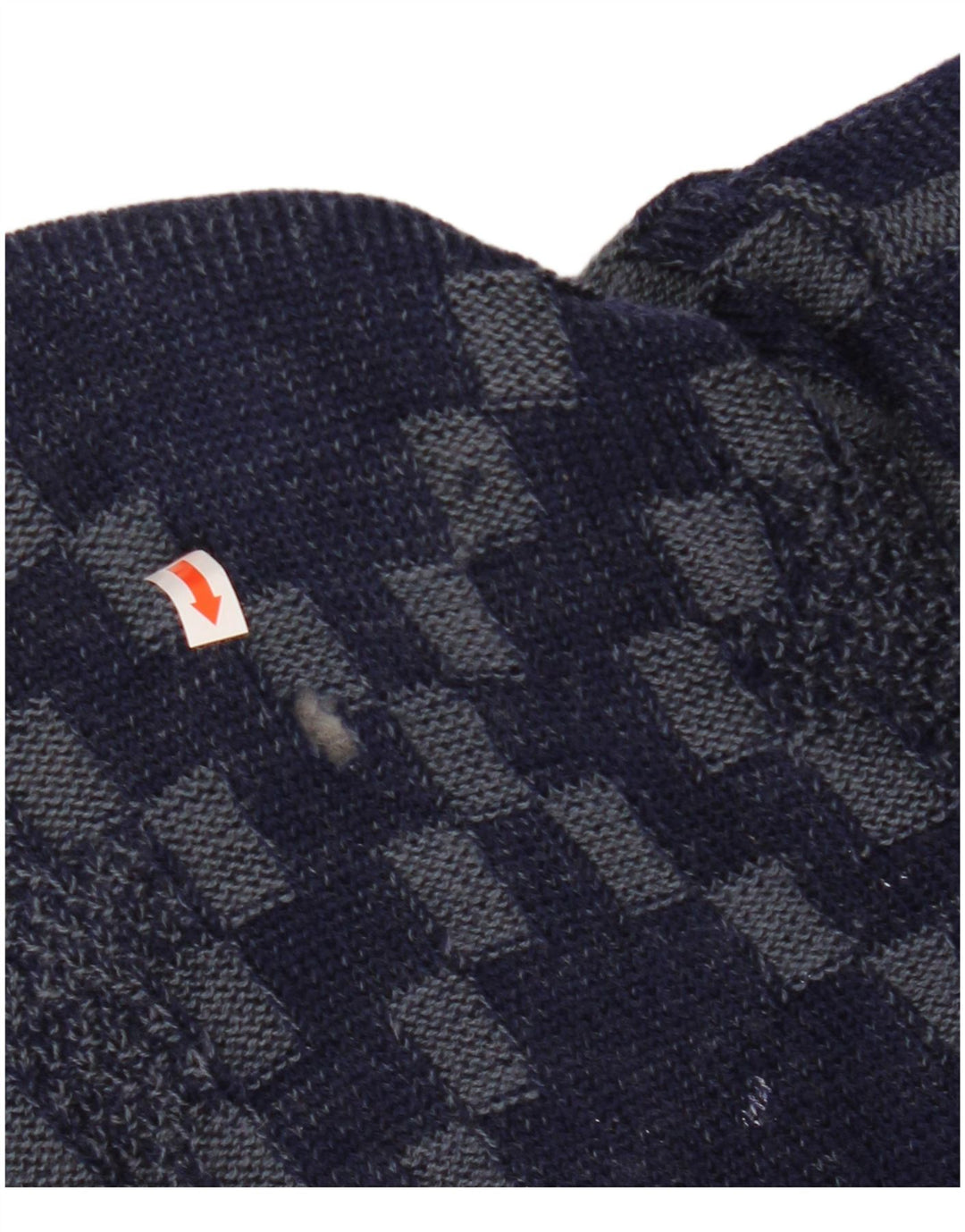 VINTAGE Mens Cardigan Sweater Large Navy Blue Geometric Viscose