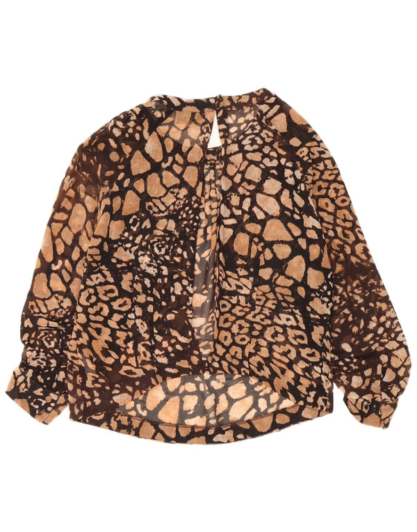 Topshop Womens Crop 3/4 Sleeve Shirt Blouse UK 14 Large Brown Animal Print