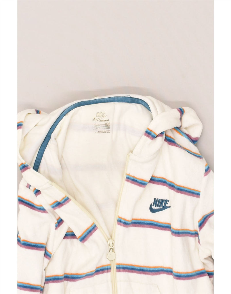 NIKE Womens Zip Hoodie Sweater UK 8/10 Small White Striped Cotton | Vintage Nike | Thrift | Second-Hand Nike | Used Clothing | Messina Hembry 