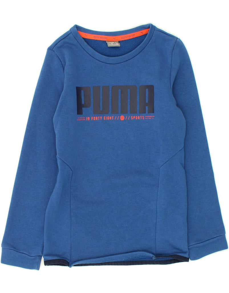 PUMA Boys Graphic Sweatshirt Jumper 7-8 Years Blue Cotton | Vintage Puma | Thrift | Second-Hand Puma | Used Clothing | Messina Hembry 