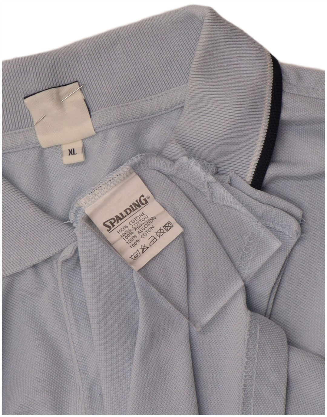 Spalding Mens Long Sleeve Polo Shirt XL Blue Cotton