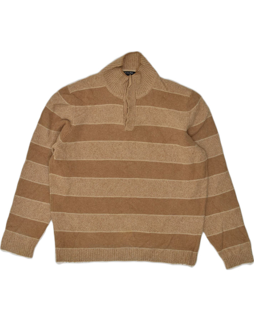 MASSIMO DUTTI Mens Slim Fit Button Neck Jumper Sweater 2XL Beige Striped | Vintage Massimo Dutti | Thrift | Second-Hand Massimo Dutti | Used Clothing | Messina Hembry 